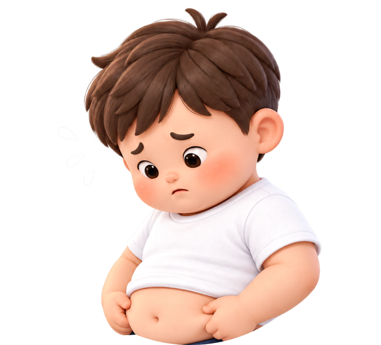 배를 만지는 통통한 어린이 일러스트